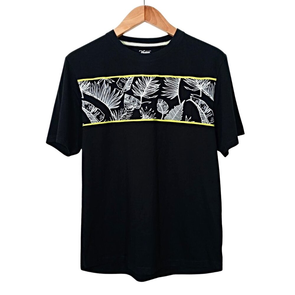 Craft + Flow Mens Crew Neck T-Shirt Black Cotton Tropical Short Sleeves Size 2XL
